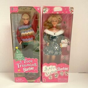 Two Holiday Barbie Dolls 1998 Tree Trimming & 1997 Festive Season